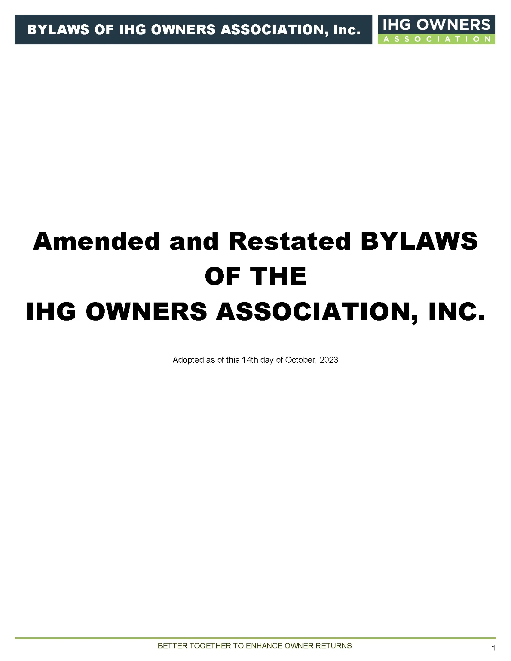 Cover of the Association's amended 2023 bylaws