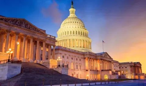 View of the U.S. Capitol building around sunset