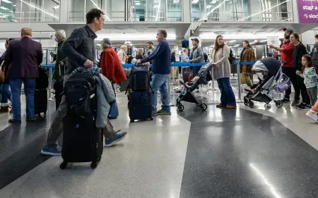 People standing in an airport security line