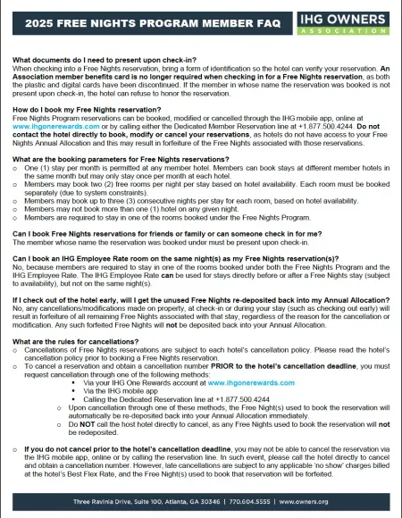 Free Nights Program Member FAQ