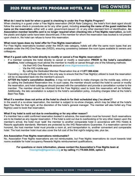 Free Nights Program Hotel FAQ Image