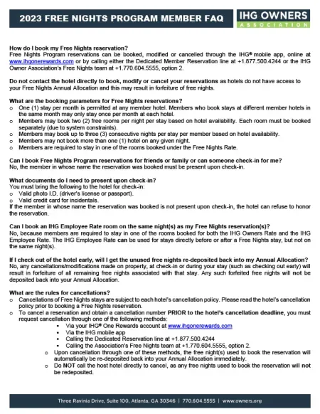 2023 Free Nights Program Member FAQ